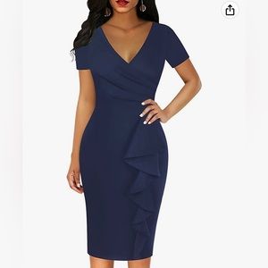 Sakaly Vintage Style V-Neck Midi Dress
